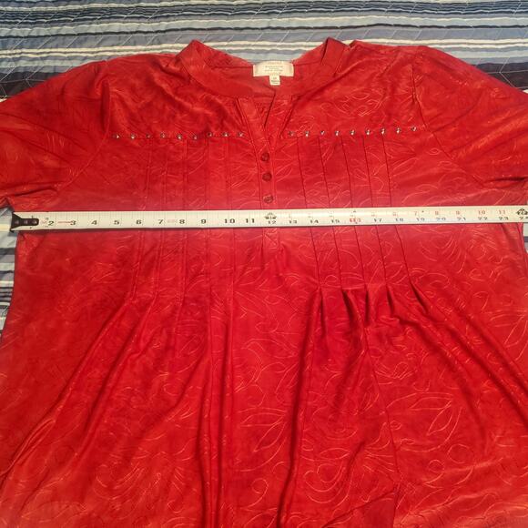 Shannon Ford New York Size 2X Popover Red Textured Top Holiday Office 3/4 Sleeve - Picture 6 of 7